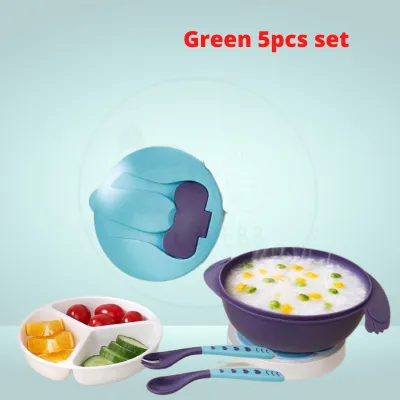 WELOVEBB Baby Feeding Anti Slip Suction Bowl with Fork Spoon Divided Plate Lid Cover Bekas Makan Pinggan Suku Diet Bayi