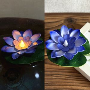 CHCA Floating Induction Floating Water Lotus Lamp Waterproof LED Electronic Candle Lotus Wishing Lamp Garden Decor 10cm Artificial Lotus Lamp Outdoor