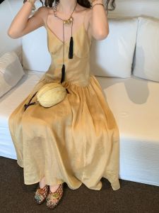 Women Tencel Linen Spliced Waist‑Tie Cami Dress 2026 Summer Sleeveless Casual Dress