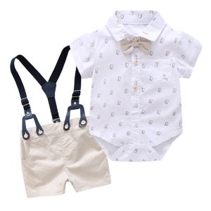 Baptismal for Baby Boy Gentleman Outfit White Polo Jumper+Shorts+shoes+socks Suit Boss Baby Outfit Cotton Polo Romper Birthday Party Costume