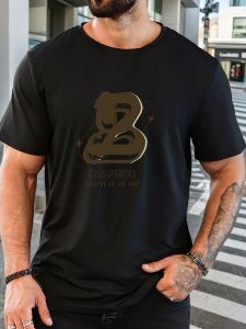Mens 100% Cotton Printed T-Shirt Letter B Pattern Summer Casual Oversized Round Neck Short Sleeve Comfortable Daily Wear Tee
