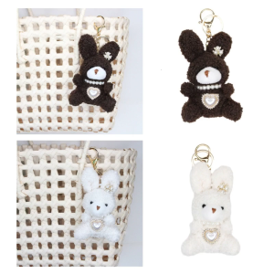 Mini Plush Rabbit Dog Charm Keychains Sweet Cute Pendant Y2K Car Keyring Backpack Decoration for Women Girls