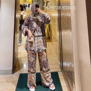 Dealova set long tunik rayon motif terbaru setelan wanita