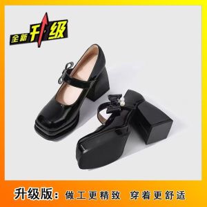 [Free Shipping] Thick-Soled Height-Increasing Round-Toe Shoes For Women New Winter Style With A Bow Detail Versatile And Easy To Match Featuring A Chunky Heel