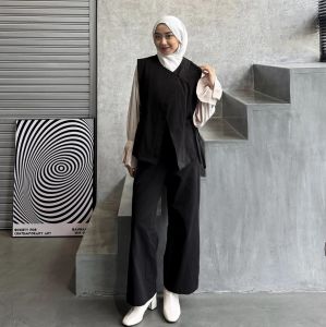 Minju Oneset | Basic Setelan Wanita Vest Unik Dan Celana Kulot Lucu Outfit Hijab Style Bisa COD