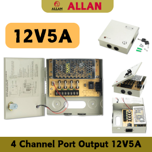 ALLAN 4 Channel Port Output 12V5A DC CCTV PTC Fuse Distributed Power Supply Box for Security Cameras