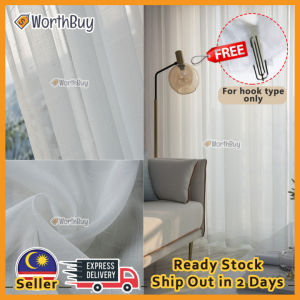 [1PC] Worthbuy White Modern Sheer Curtain For Window Screening Drapes Pinch Pleat (Hook) and Eyelet Type Langsir Putih
