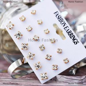 [COD] Home Fashion Fashion Simple 9 Pairs set Mix Stud Earrings Set Square Geometric Earrings For Women New Rhinestone Earrings Jewelry
