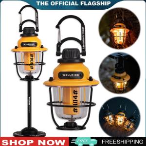 Portable LED Camping Lantern with Adjustable Brightness Vintage Style for Outdoor Hiking and Fishing