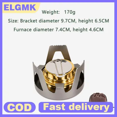 ELGMK เตาแอลกอฮอล์แบบพกพาเตาทำอาหารกลางแจ้งกันลมสำหรับแคมป์ปิ้งตั้งค่ายพักแรม