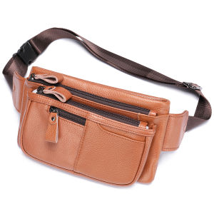EDERN Retro Crazy Horse Leather Waist Bag for Men Multi-pocket Casual Mens Waist Pack Chest Bag Cowhide Sling Bag Belt Bag Phone Pouch