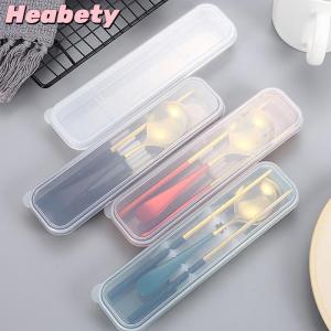Heabety Travel Outdoor Reusable Tableware Box School Home Slot Design Practical Cutlery Transparent Cover Storage Box
