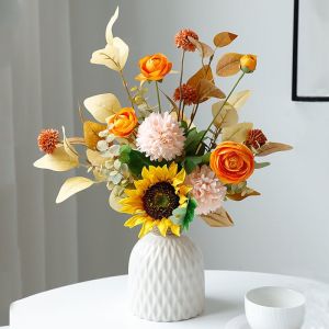 Artificial Sunflowers Bouquet Fall Fake Flower Bouquet with Sunflowers for Bridal Bouquets Wedding Centerpieces Fall Decor Party Table Gravesides Floral ArrangementsHome Decoration