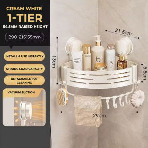 [SG] Suction Bathroom Corner Shelf Shower Rack with Hook ABS Wall Mounting Bathroom Storage 1/2/3 Tier