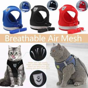 ปรับได้ Breathable สัตว์เลี้ยงสายรัดสัตว์เลี้ยงเสื้อกั๊กแมวนุ่มแมวเสื้อกั๊กสะท้อนแสงสำหรับสายจูง3สี5ขนาดปรับความยาวสไตล์อังกฤษสายจูงสะท้อนแสงเชือกมัดสัตว์เลี้ยงนุ่มป้องกันขน