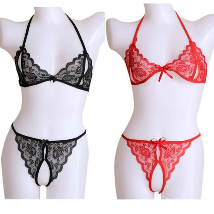 Lingerie Seksi Bra Set Sexy Lingerie Lace Transparent Open Bra G-String Bikini A1290