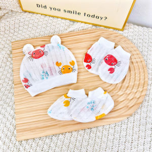 CantikBaby Topi+Sarung Tangan+Sarung Kaki Bayi Newborn 3 in 1 Set Comel Sesuai Bayi Baru Lahir l Cute & Cotton Newborn Hat Set 3 In 1