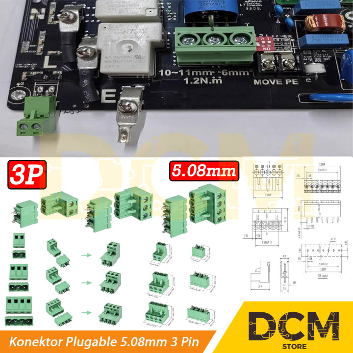 Terminal Block Konektor Plugable 5.08mm 3 Pin Screw Connector Straight