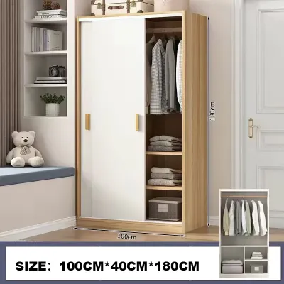 Bewell Wooden Wardrobe Modern Clothes Cabinet with Sliding Door Bedroom Wardrobe Storage Organizer