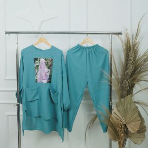 Baju Wanita Terbaru FLOWER SET Bahan CRINKLE AIRFLOW APK SABLON SIZE M L XL DAN XXL ( REALPICT )