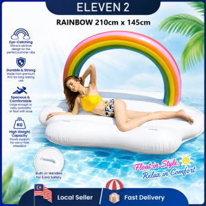 ELEVEN 2 Giant Rainbow Large Floating Pool Ring Lie-on Air Mattress Inflatable Water Toy