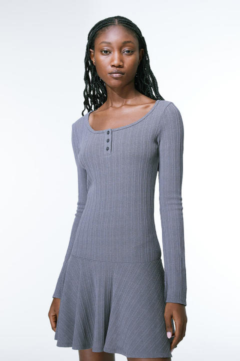 H&M Ribbed jersey dress Mini Long Sleeve Dress Casual Round-Neck