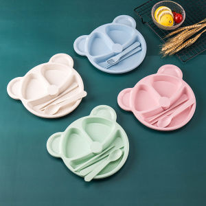 [SẴN HCM - HÀNG AN TOÀN] KHAY ĂN DẶM LÚA MẠCH 3 Ngăn 4 Món hình Chú Gấu ĐÁNG YÊU CHO BÉ - chén ăn dặm - chén cho bé - chén lúa mạch - chén ăn hình gấu - khay ăn lúa mạch an toàn - khay ăn dặm ngộ nghĩnh - khay ăn hình chú gấu