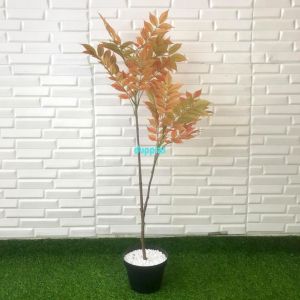 Pohon Artificial Daun Willow X2 Merah & Hijau Semilatex Pot Dasar Hitam Dekorasi Rumah Aesthetic