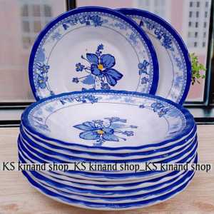 12 PIRING MELAMIN ULIR MOTIF TIONGKO BIRU TEBAL 9INCH 23 CM MODEL CEKUNG