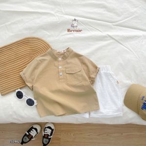 Áo sơ mi cổ tàu túi ngực nhiều màu cho bé trai size 1 tuổi tới 7 tuổi Bernie 0124A23