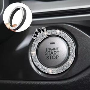 Crystal Crown Diamond Car Engine Start Button Cover Ring – Sparkling Self-Adhesive Decorative Protector 1Pc – For Women Auto Interior Decor