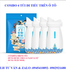 Set 4 Túi tiểu khẩn cấp trên ô tô túi đi vệ sinh khẩn cấp dùng cho Nam Nữ Trẻ em dung tích 700ml khóa chống tràn khử mùi