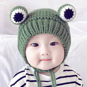 Mũ Len Dệt Kim Hình Ếch Con Màu Xanh Đáng Yêu Cho Bé