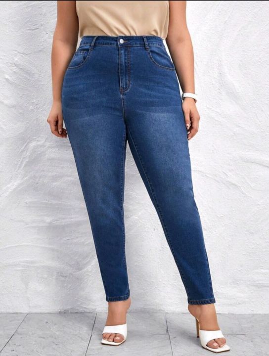 Pink elegance Denim Plus Size High Waist Skinny Jeans 34-44