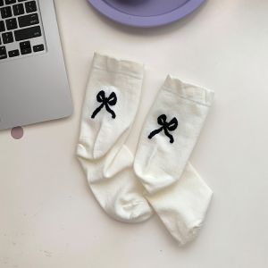 Women Socks Spring Summer White Japanese Cute Kawaii Harajuku Sweet Style Lolita Bowknot Female Short Crew Socks Girl Gift Soks