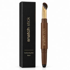 2-in-1 Contour Stick Black – Creamy Face Contour Pen with Brush Long-Lasting Natural Sculpting Stick for Jawline Cheekbones Nose Hairline Easy to Blend Beginner Friendly