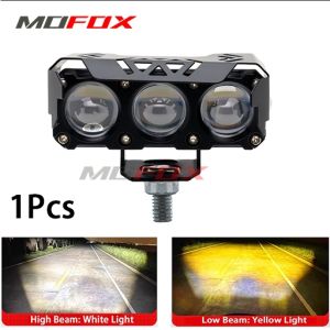 MOFOX TR3 Laser Gun 3 Lens Motorcycles Mini Driving Light LED Work Spotlight 40W Hi/Low Beam Dual Color Motorbike Spotlight Auxiliary Lights Motorcycle LED Lights