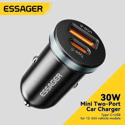 Essager PD30W USB A Type-C Mini Car Charger Quick Charge Fast Charging For iP Huawei Samsung Type C PD QC 3.0 Mobile Phone SUV Car Charger