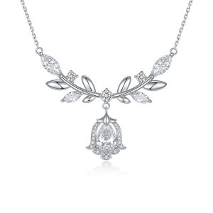 Queensun PT950 Platinum Lab Diamond 1CT D VS1 IGI Goddess Necklace High Grade Bell Orchid Clavicular Chain,高级女神钻石项链 for women gift jewelry