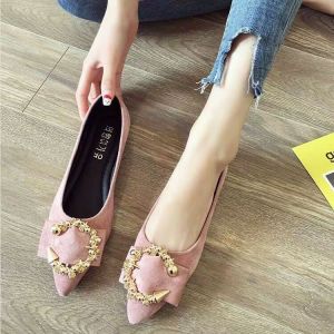 New Spring Flat Shoes For Women Shallow Mouth With Metal Decoration Pointed Toe Slip-On Loafers For Women