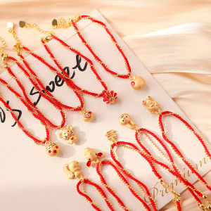 Kemstone Lucky Red Rope Charm Bracelet Double Chains Mouse Year Jewelry for Women