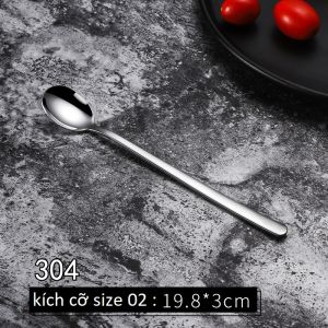 Bộ 5 Muỗng Inox SUS 304 Thìa Cán Dài 20/24cm ( Đá Tròn) Cao Cấp Cho Ly Cà Phê Sinh Tố Trà Đào