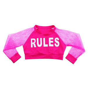 LOlanta Kids Girls Jazz Hip Hop Rose Red Letter Print Top Costume Street Dance Stage Performance Outfits Modern Competition Costume Kids Fashion Casual Wear Silver Skirt