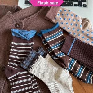 Flash Sale Retro Color Blocking Stripe Socks For Women Winter Warm Middle Tube Socks Korean Girl Soft Thicken Home Sock