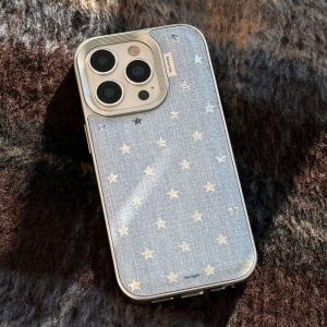 Gilded five pointed star denim color hard case for iPhone 11 12 13 14 15 16 17 Pro Max casing Anti fall protective cover for iPhone13 case