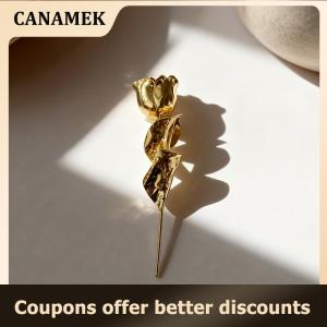 【 CANAMEK 】 High-end Gold Color Rose Flower Brooch Suit Coat Badge Fashion Jewelry Lapel Pins For Women And Men Gift Accessories