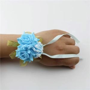 Foam Rose Flowers Bridal Bridesmaid Wrist Corsage Wedding Party Ribbon Bracelet