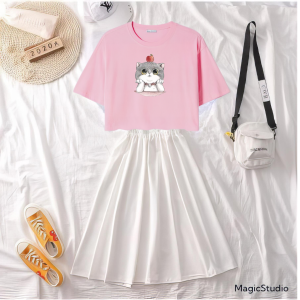 JOY Setelan Rok panjang Dan Atasan Crop Oversized