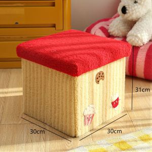 Foldable Storage Stool Household Toy Storage Basket Large Capacity Covered Storage Box Cute Plush Shoe Changing Stool