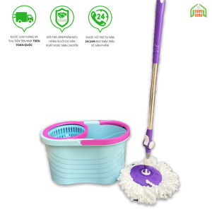 Bộ cây lau nhà 360 tự vắt thông minh lồng nhựa xoay rất nhẹ vắt khô sạch cây lau inox bông sợi Microfiber bám thấm hút tốt hh279 - Famina shop